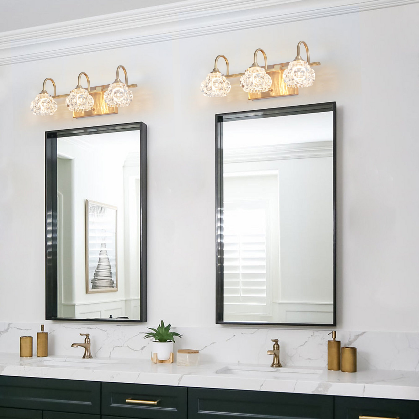 Modern Crystal Bathroom Vanity Light, 3-Light Golden Wall Sconce with Clear Glass Shade, Elegant Wall Mount Lighting for Bathroom, Powder Room, or Vanity Mirror (No Bulbs)