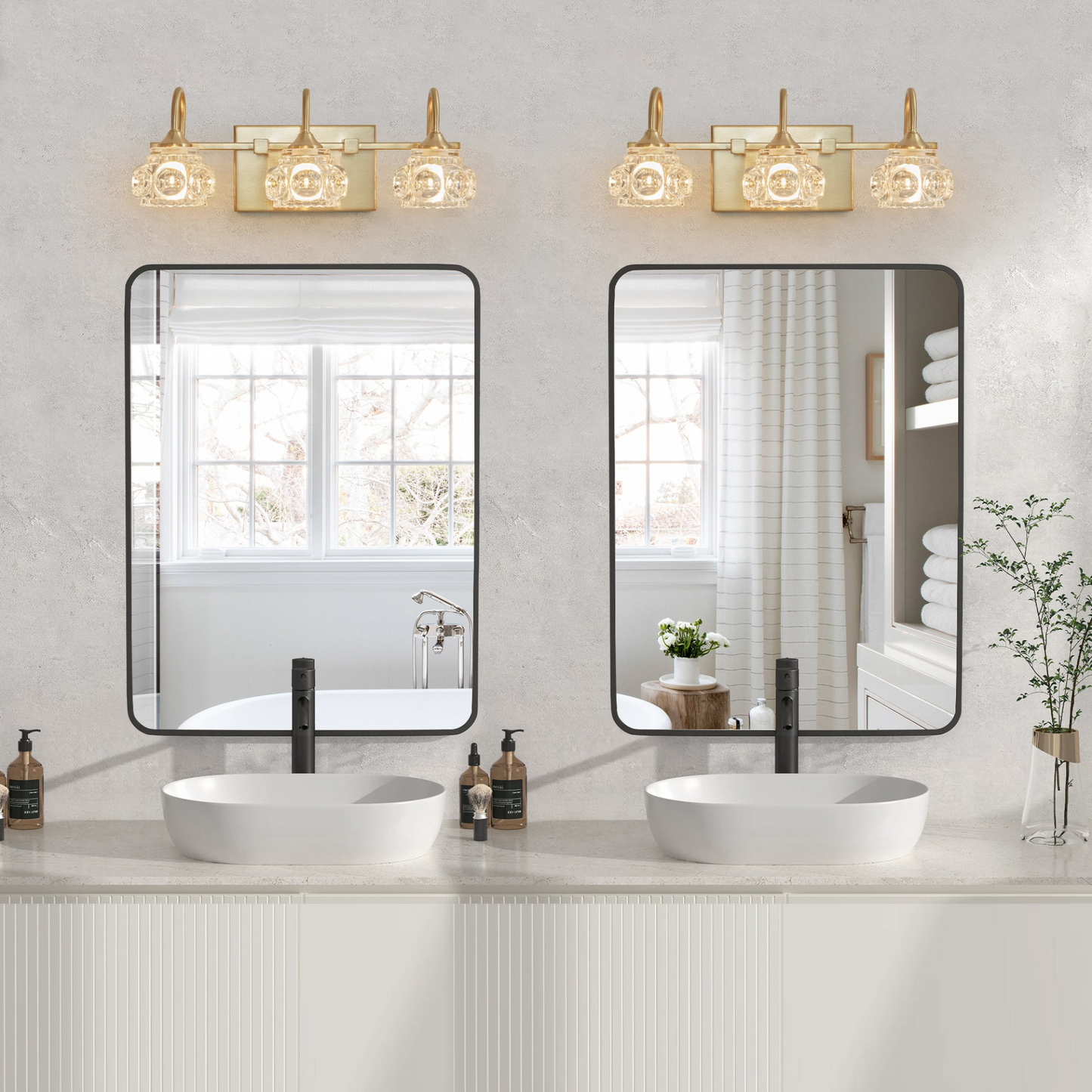 Modern Crystal Bathroom Vanity Light, 3-Light Golden Wall Sconce with Clear Glass Shade, Elegant Wall Mount Lighting for Bathroom, Powder Room, or Vanity Mirror (No Bulbs)