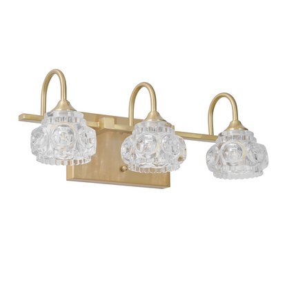 Modern Crystal Bathroom Vanity Light, 3-Light Golden Wall Sconce with Clear Glass Shade, Elegant Wall Mount Lighting for Bathroom, Powder Room, or Vanity Mirror (No Bulbs)
