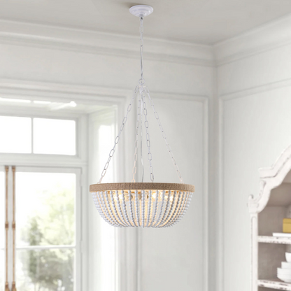 Bohemian style Wood Beaded Chandelier Oak White  NEW SKU :W1340P206667