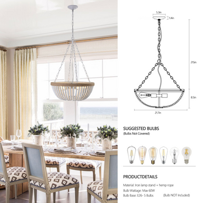 Bohemian style Wood Beaded Chandelier Oak White  NEW SKU :W1340P206667