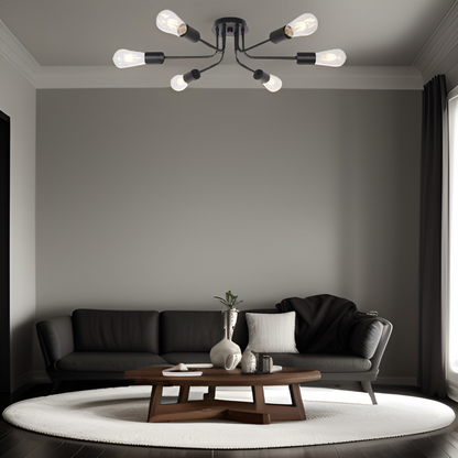 Modern Sputnik Chandelier 6 Light Semi Flush Mount Ceiling Lighting Cotemporary Industrial Brushed Nickel Ceiling Fixture