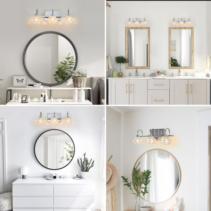 Brushed Nickel Finish Vintage Crystal Vanity Light - Elegant 3-Light Bathroom Mirror Fixture with Clear Glass Shades