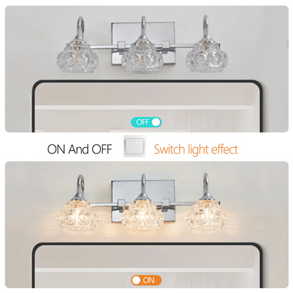 Brushed Nickel Finish Vintage Crystal Vanity Light - Elegant 3-Light Bathroom Mirror Fixture with Clear Glass Shades