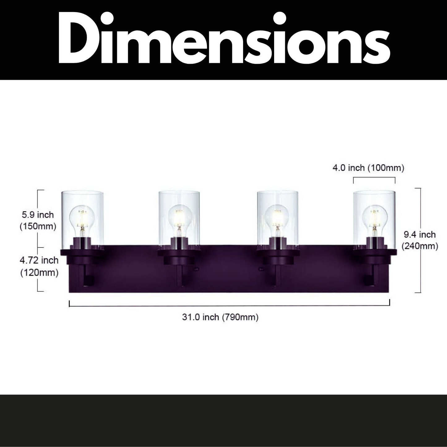 Modern Wall Bathroom Vanity Light Fixture 4 Light Oil Rubbed Bronze Metal with Clear Glass Shade,Industrial Vintage Farmhouse Wall Mount Lighting Sconce