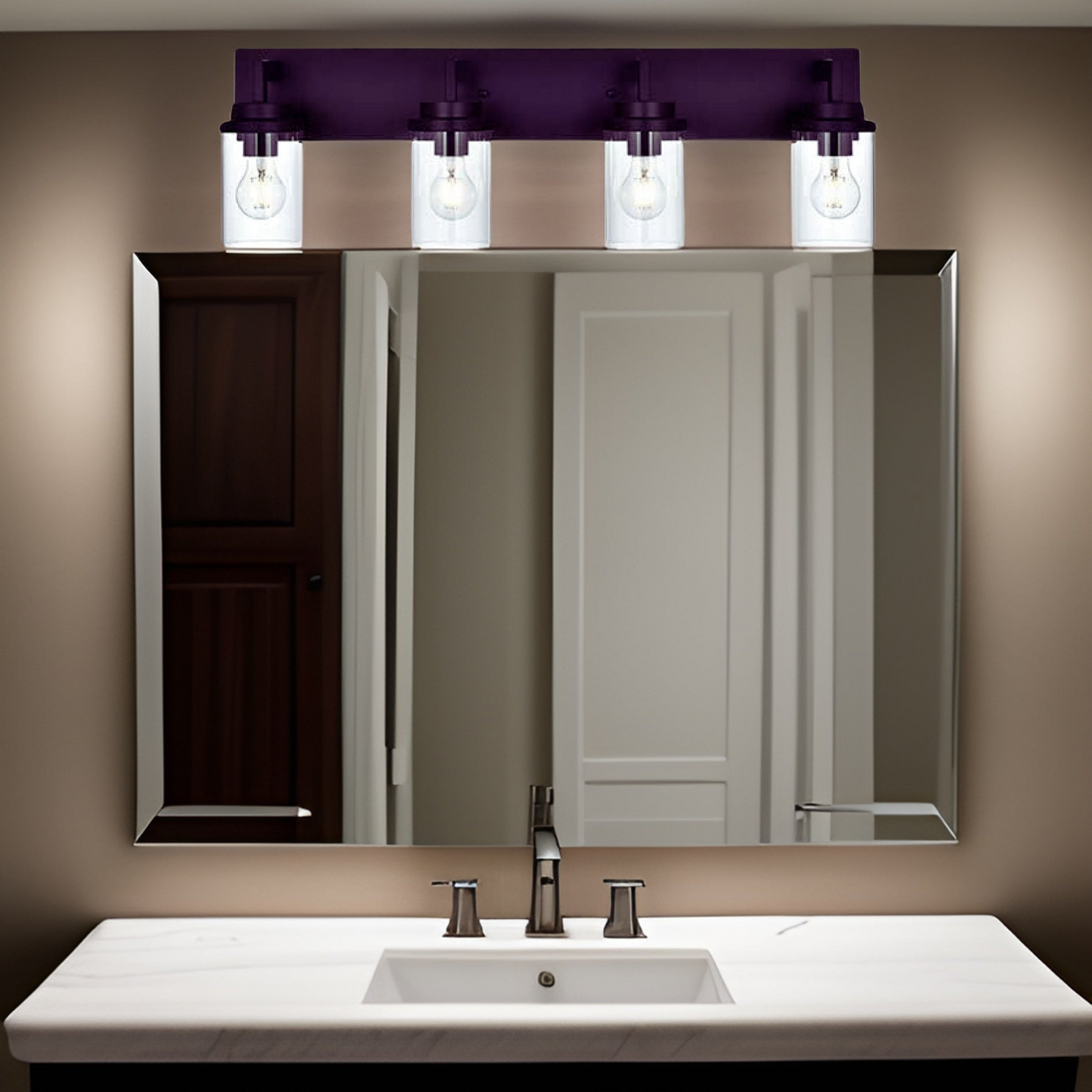 Modern Wall Bathroom Vanity Light Fixture 4 Light Oil Rubbed Bronze Metal with Clear Glass Shade,Industrial Vintage Farmhouse Wall Mount Lighting Sconce
