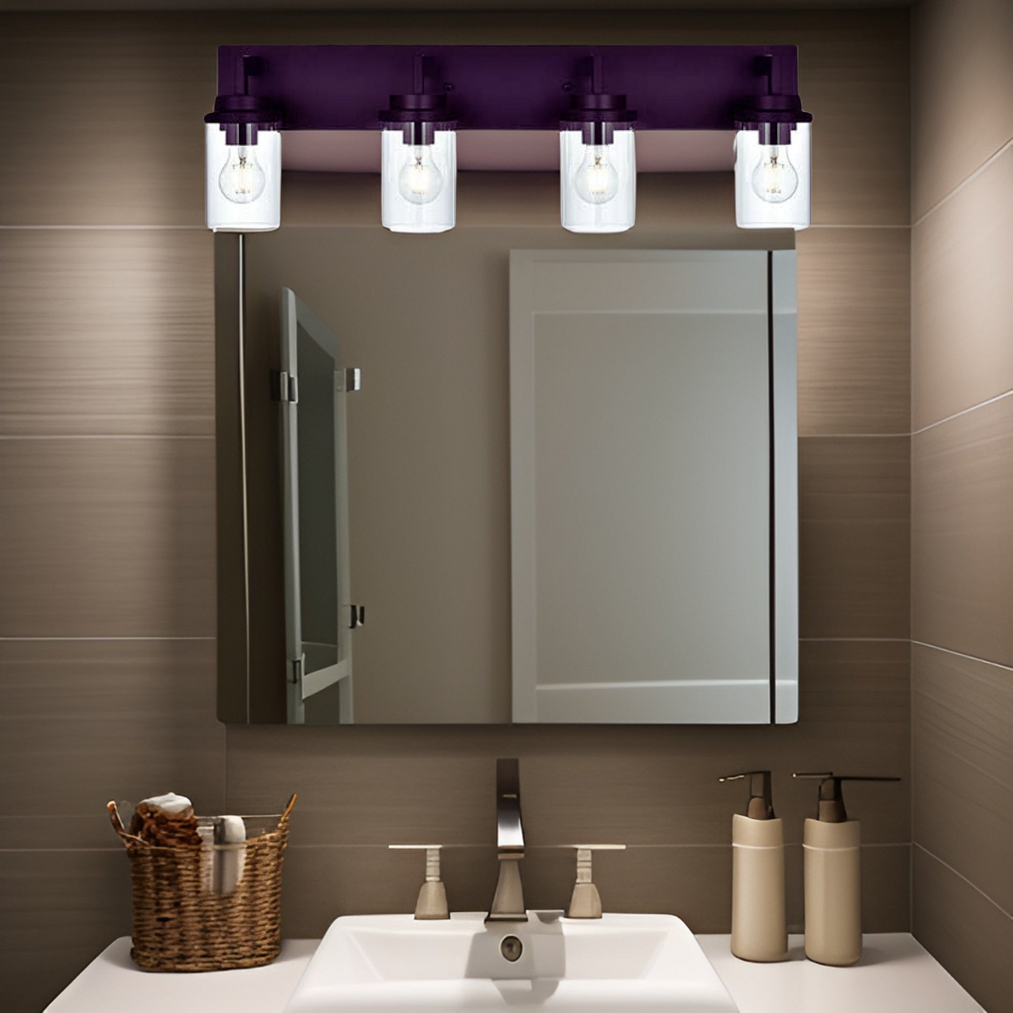 Modern Wall Bathroom Vanity Light Fixture 4 Light Oil Rubbed Bronze Metal with Clear Glass Shade,Industrial Vintage Farmhouse Wall Mount Lighting Sconce