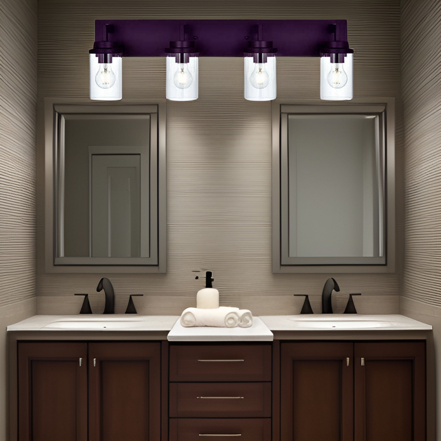 Modern Wall Bathroom Vanity Light Fixture 4 Light Oil Rubbed Bronze Metal with Clear Glass Shade,Industrial Vintage Farmhouse Wall Mount Lighting Sconce