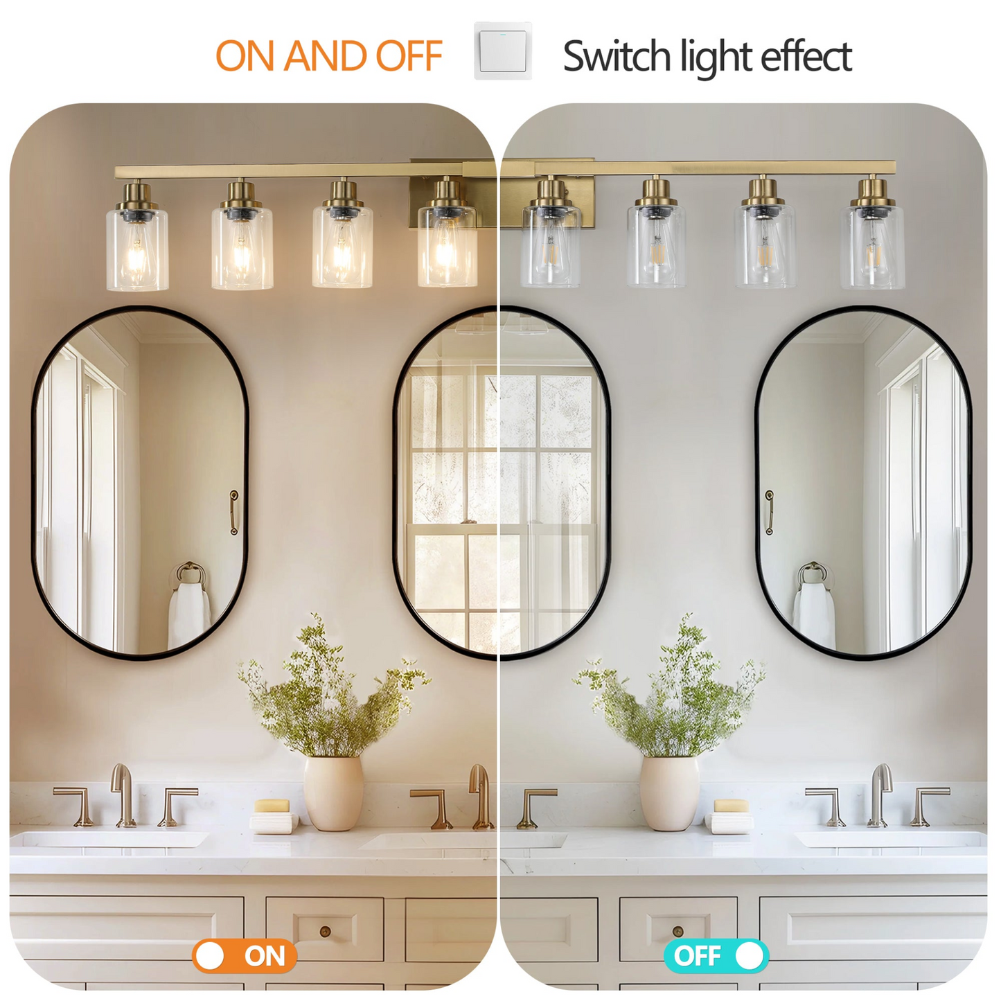 Golden 8-Light Vanity Light with Clear Glass Shades, Modern Iron Metal Bathroom Wall Fixture for Mirror, Ideal for Bathroom and Dressing Table (No Bulbs)