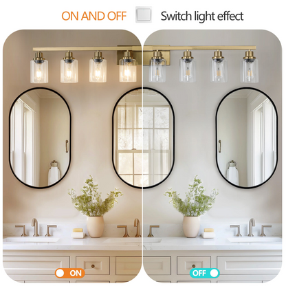 Golden 8-Light Vanity Light with Clear Glass Shades, Modern Iron Metal Bathroom Wall Fixture for Mirror, Ideal for Bathroom and Dressing Table (No Bulbs)