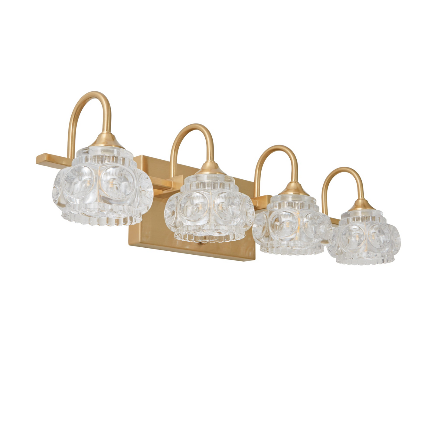 Modern Crystal Bathroom Vanity Light, 4-Light Golden Wall Sconce with Clear Glass Shade, Elegant Wall Mount Lighting for Bathroom, Powder Room, or Vanity Mirror (No Bulbs)