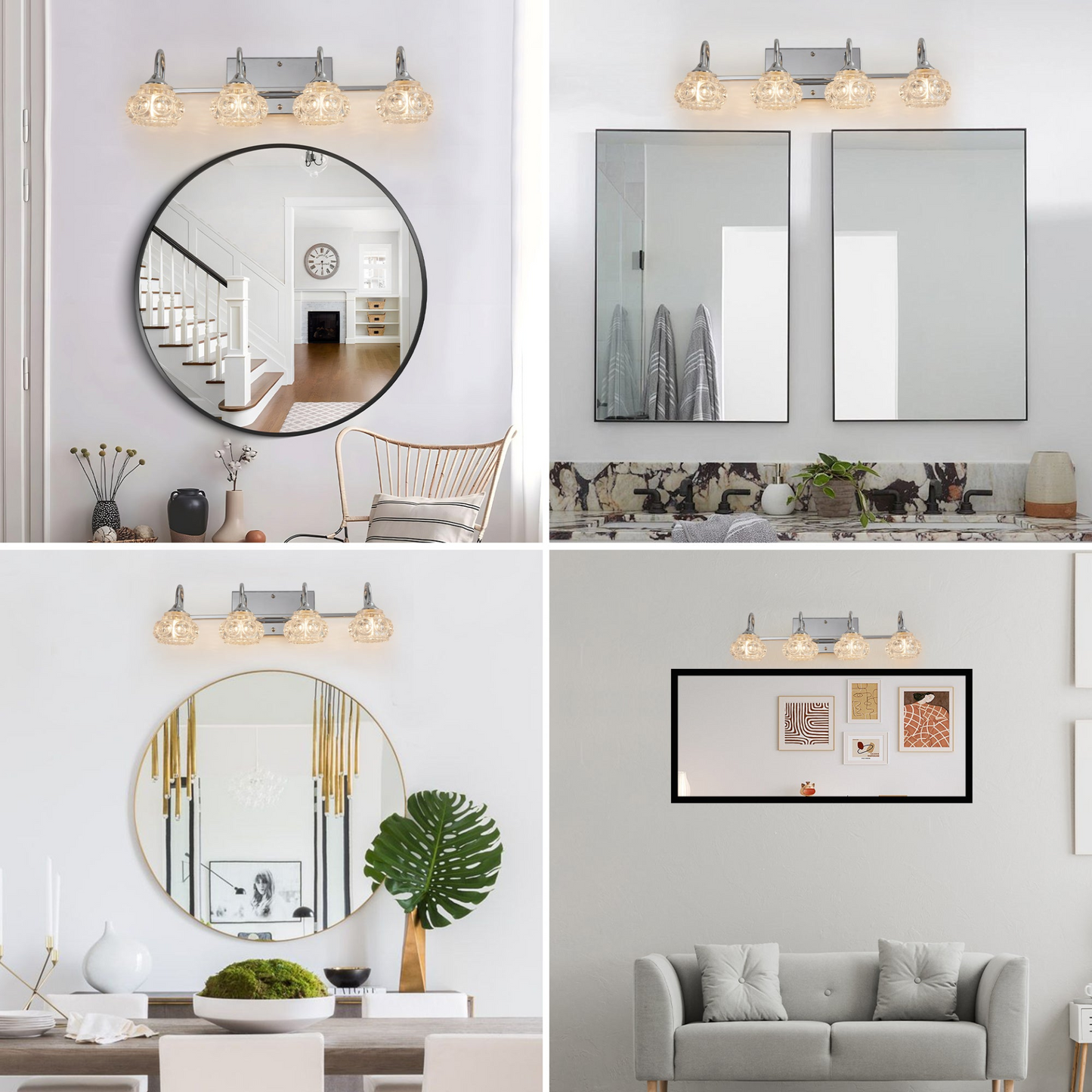 Brushed Nickel Finish Vintage Crystal Vanity Light - Elegant 4-Light Bathroom Mirror Fixture with Clear Glass Shades