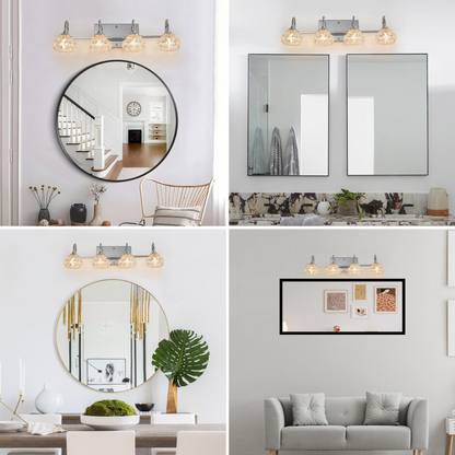 Brushed Nickel Finish Vintage Crystal Vanity Light - Elegant 4-Light Bathroom Mirror Fixture with Clear Glass Shades