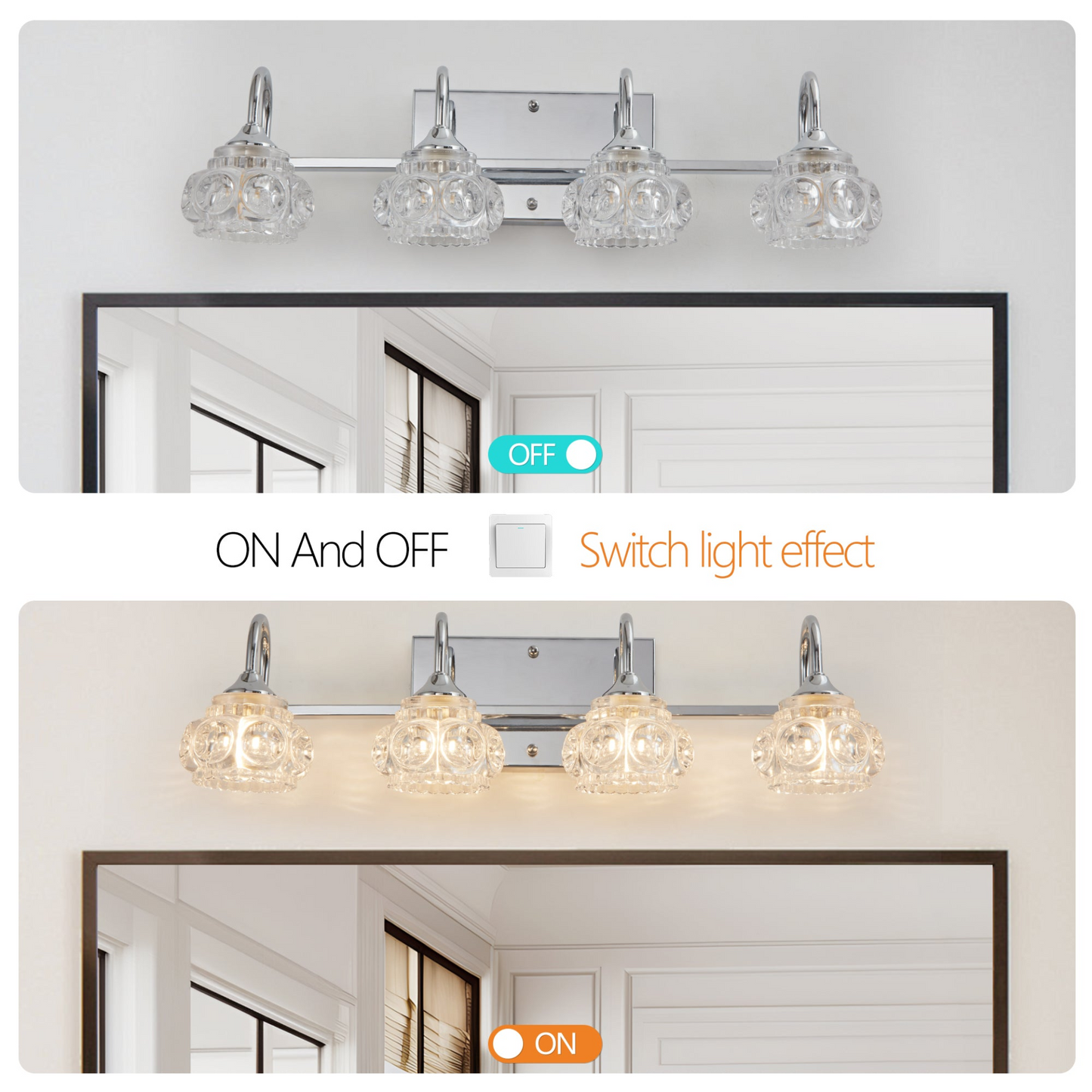 Brushed Nickel Finish Vintage Crystal Vanity Light - Elegant 4-Light Bathroom Mirror Fixture with Clear Glass Shades