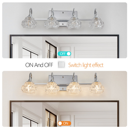 Brushed Nickel Finish Vintage Crystal Vanity Light - Elegant 4-Light Bathroom Mirror Fixture with Clear Glass Shades