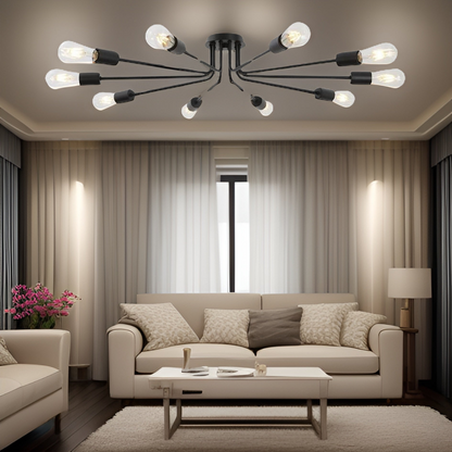 10 Light Sputnik Chandelier Black Ceiling Light Semi Flush Mount Light Ceiling Lamp