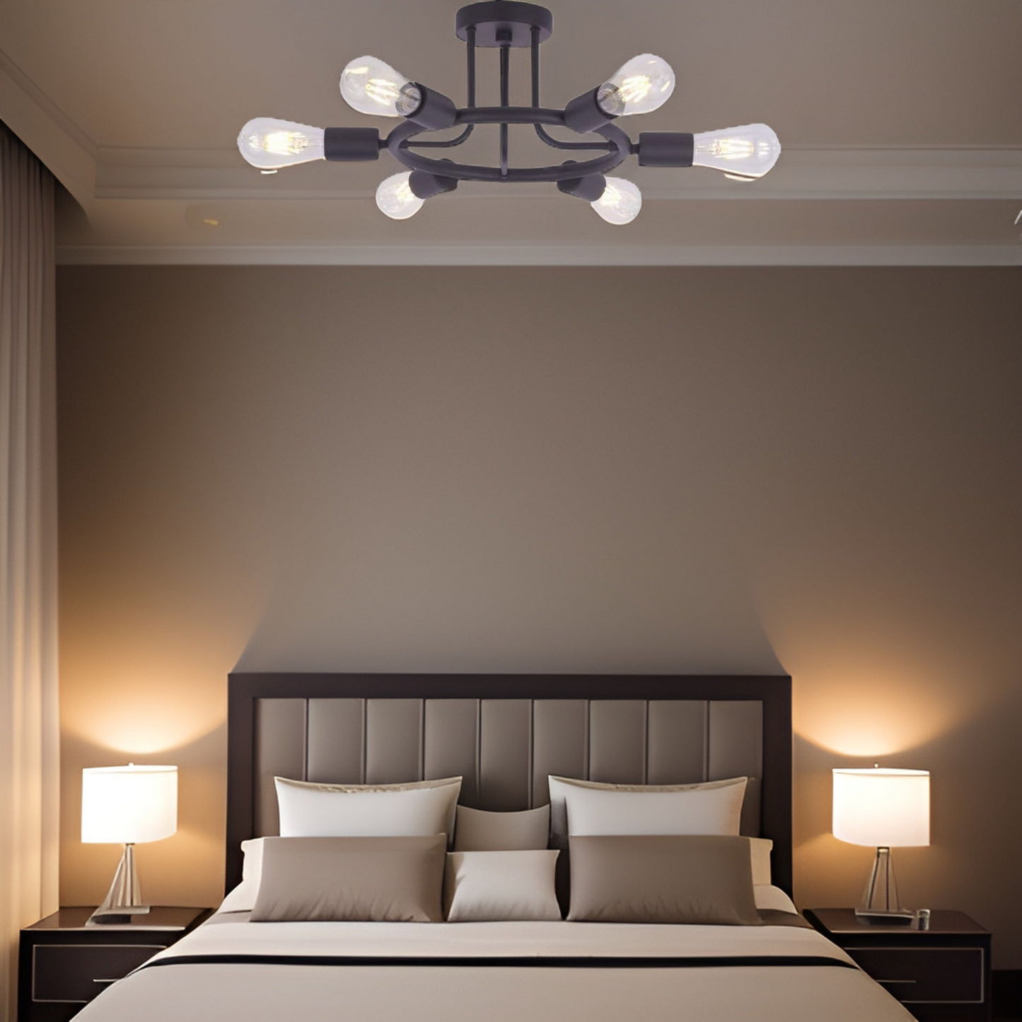 6 Light  Modern Sputnik Lights Semi Flush Mount Ceiling Light Oil-Rubbed Bronze Finished