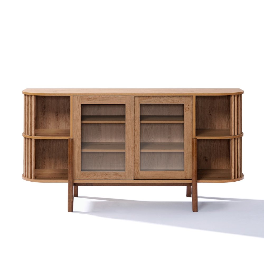 2-Door and Open Storage 59-Inch Wide Sideboard Server Cabinet