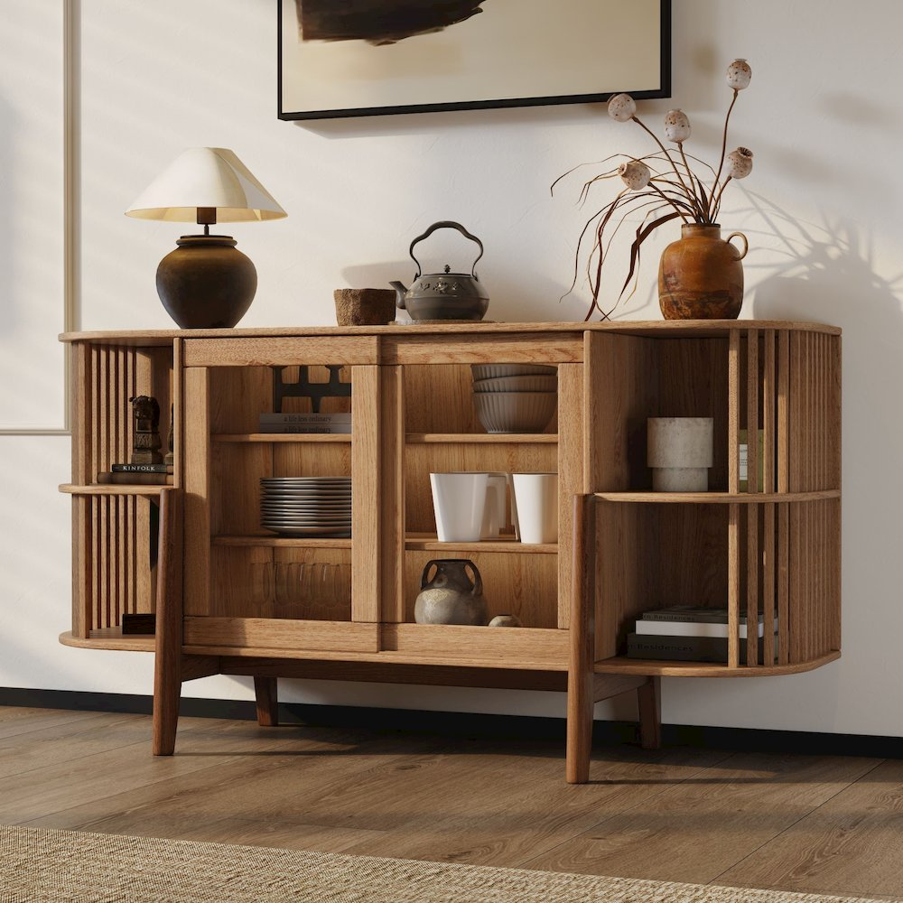 2-Door and Open Storage 59-Inch Wide Sideboard Server Cabinet