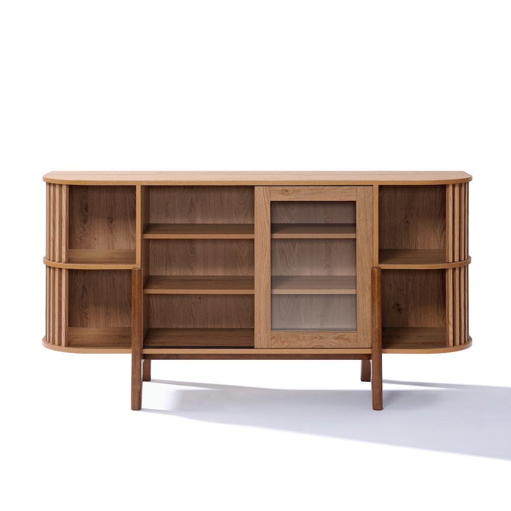 2-Door and Open Storage 59-Inch Wide Sideboard Server Cabinet