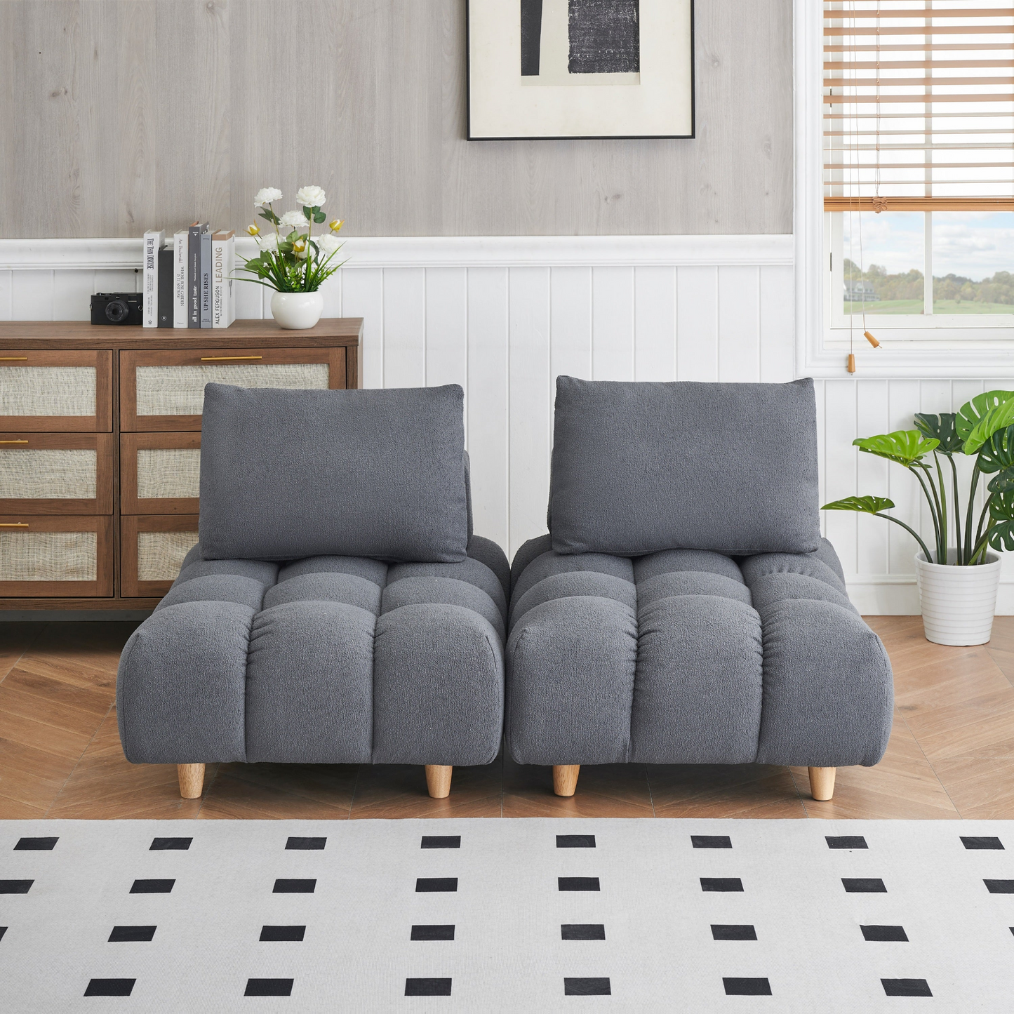 60 inches long, Teddy Sofa Fabric, with spacious and comfortable seats, for Apartment Office Living Room -Gray