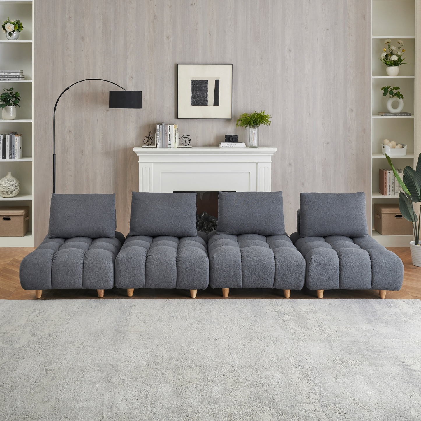 120 inches long, Teddy Sofa Fabric, with spacious and comfortable seats, for Apartment Office Living Room -Gray