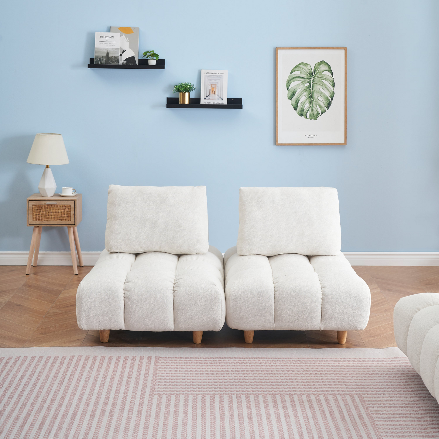 60 inches long, Teddy Sofa Fabric, with spacious and comfortable seats, for Apartment Office Living Room -Beige