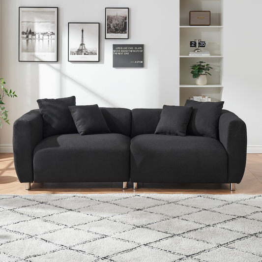 89 inch Sofa for Living Room, Fashion  Sofa with Metal Legs, 3 Seater Sofa, Solid Wood Frame Couch with 4Pillows, for Apartment Office Living Room - Black