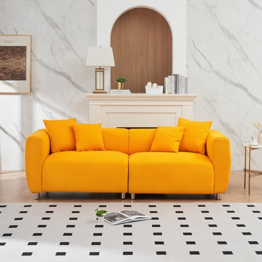 89 inch Sofa for Living Room, Fashion  Sofa with Metal Legs, 3 Seater Sofa, Solid Wood Frame Couch with 4Pillows, for Apartment Office Living Room - Yellow