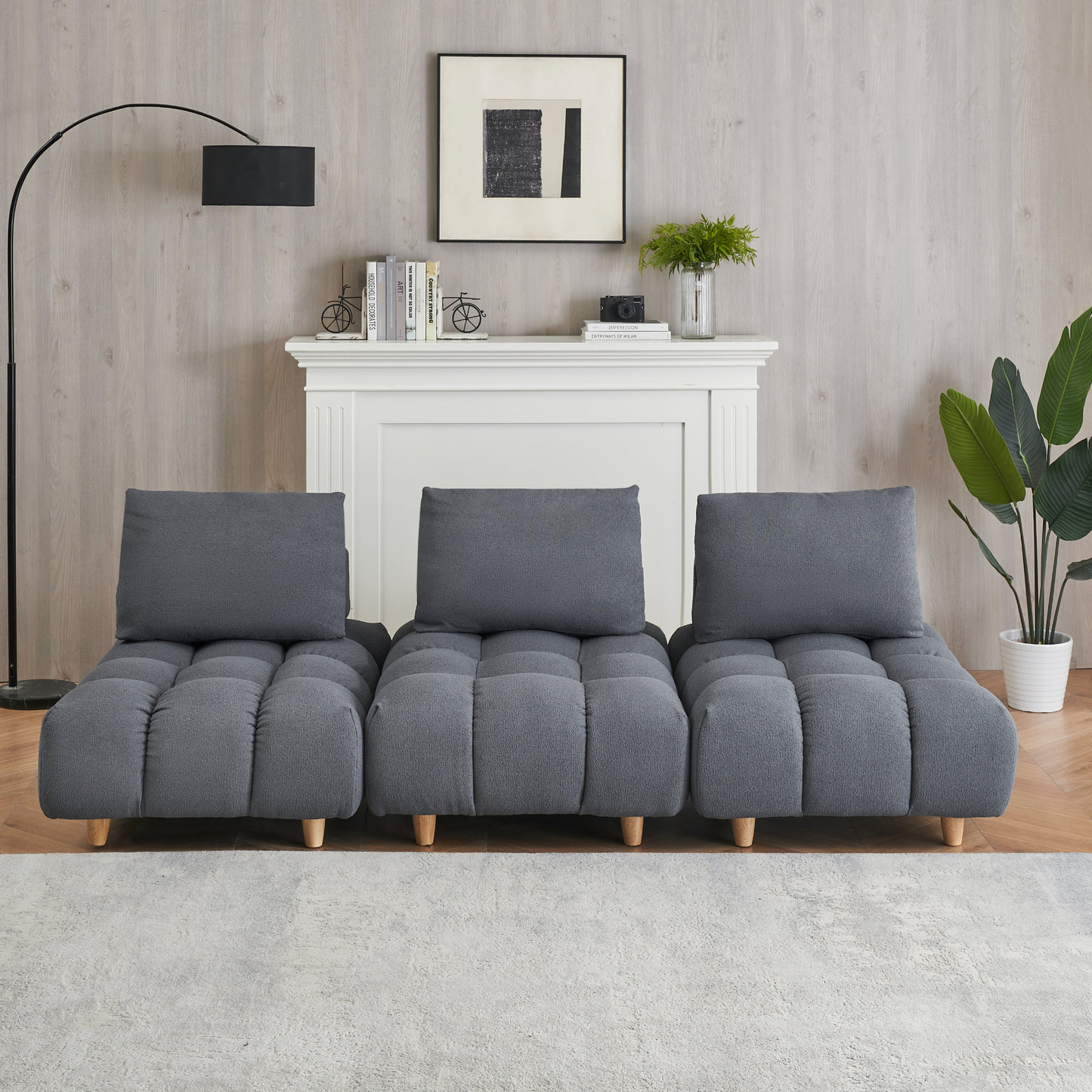 90 inches long, Teddy Sofa Fabric, with spacious and comfortable seats, for Apartment Office Living Room -Gray