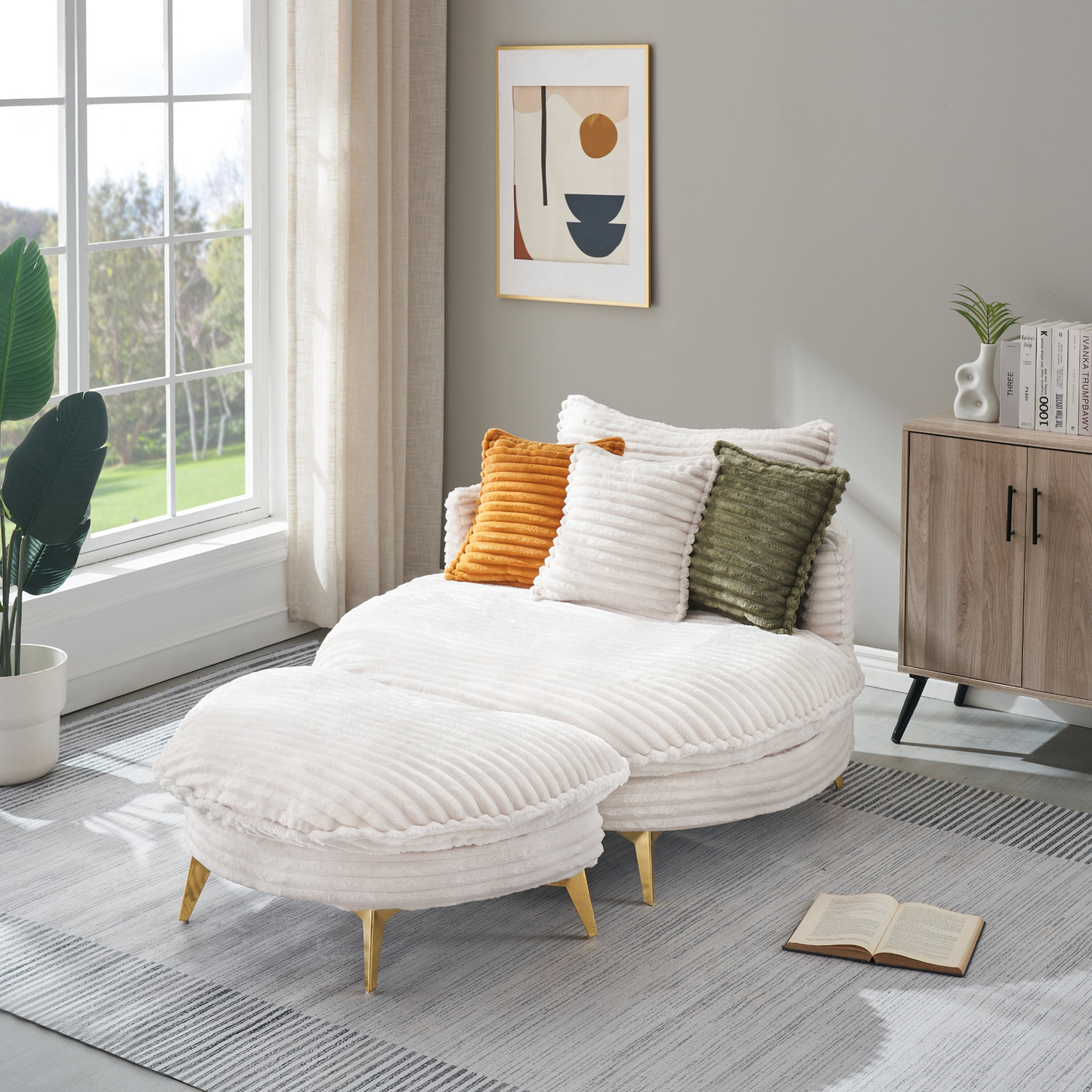 65.00 inches long, Corduroy Sofa Fabric, with three matching pillows and two spacious and comfortable seats, for Apartment Office Living Room -Beige