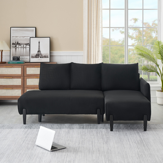 79.50 inches long, Velvet Sofa Fabric, with three matching pillows and spacious and comfortable seats, for Apartment Office Living Room - Black