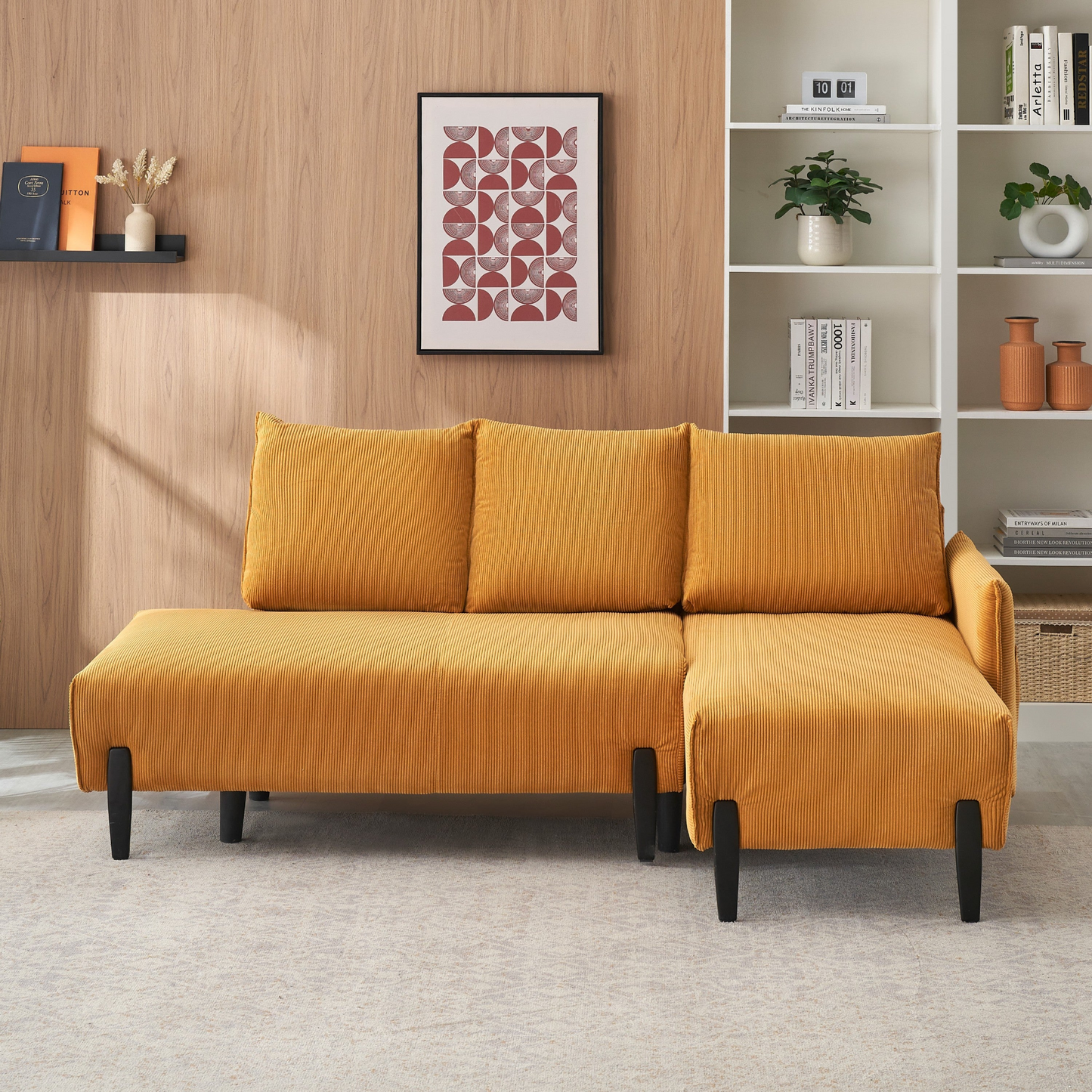 79.50 inches long, Velvet Sofa Fabric, with three matching pillows and spacious and comfortable seats, for Apartment Office Living Room - Yellow