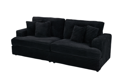 79.3 "long, corduroy sofa with 4 matching pillows, stylish design spacious and comfortable 3-seater sofa suitable for modern living room, black