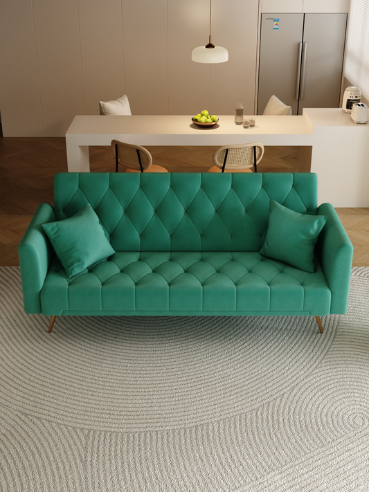 71 inch convertible love seat sofa, American retro  green velvet, suitable for small living room, bedroom, office