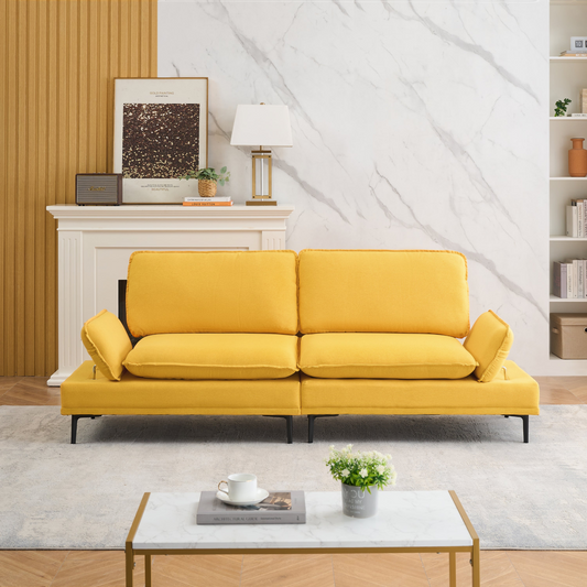 89 inch premium version, soft yellow sofa in cotton and linen, specially designed for apartment living and office space. A beautiful landscape in the space makes your home office instantly glow