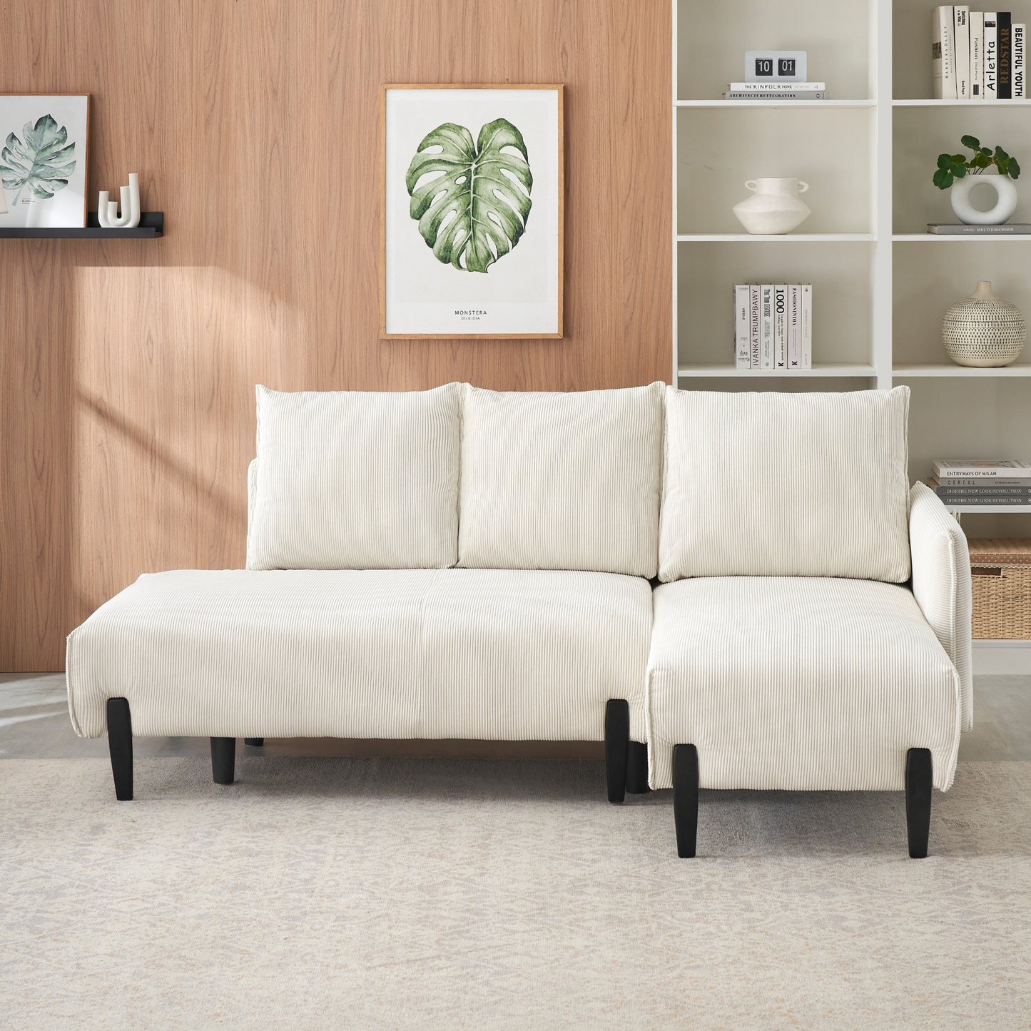 79.50 inches long, Velvet Sofa Fabric, with three matching pillows and spacious and comfortable seats, for Apartment Office Living Room - Beige