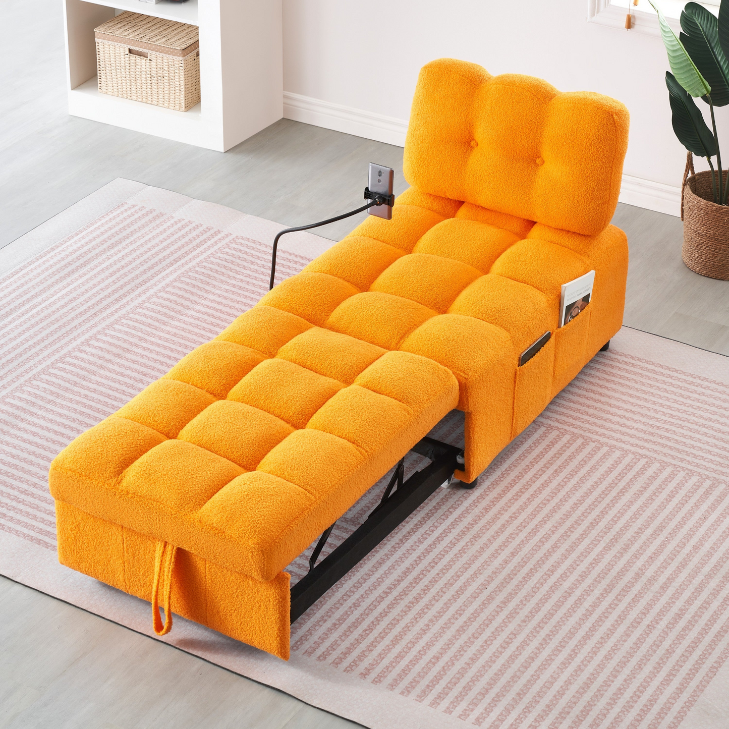 40.20 inches long, Teddy Sofa Fabric,a convertible sofa-cum-bed, for Apartment Office Living Room - Orange