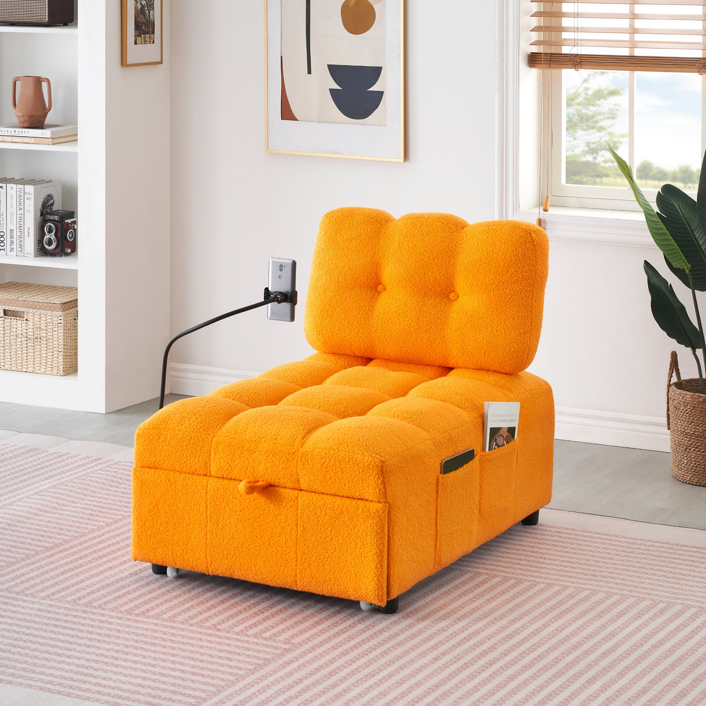 40.20 inches long, Teddy Sofa Fabric,a convertible sofa-cum-bed, for Apartment Office Living Room - Orange