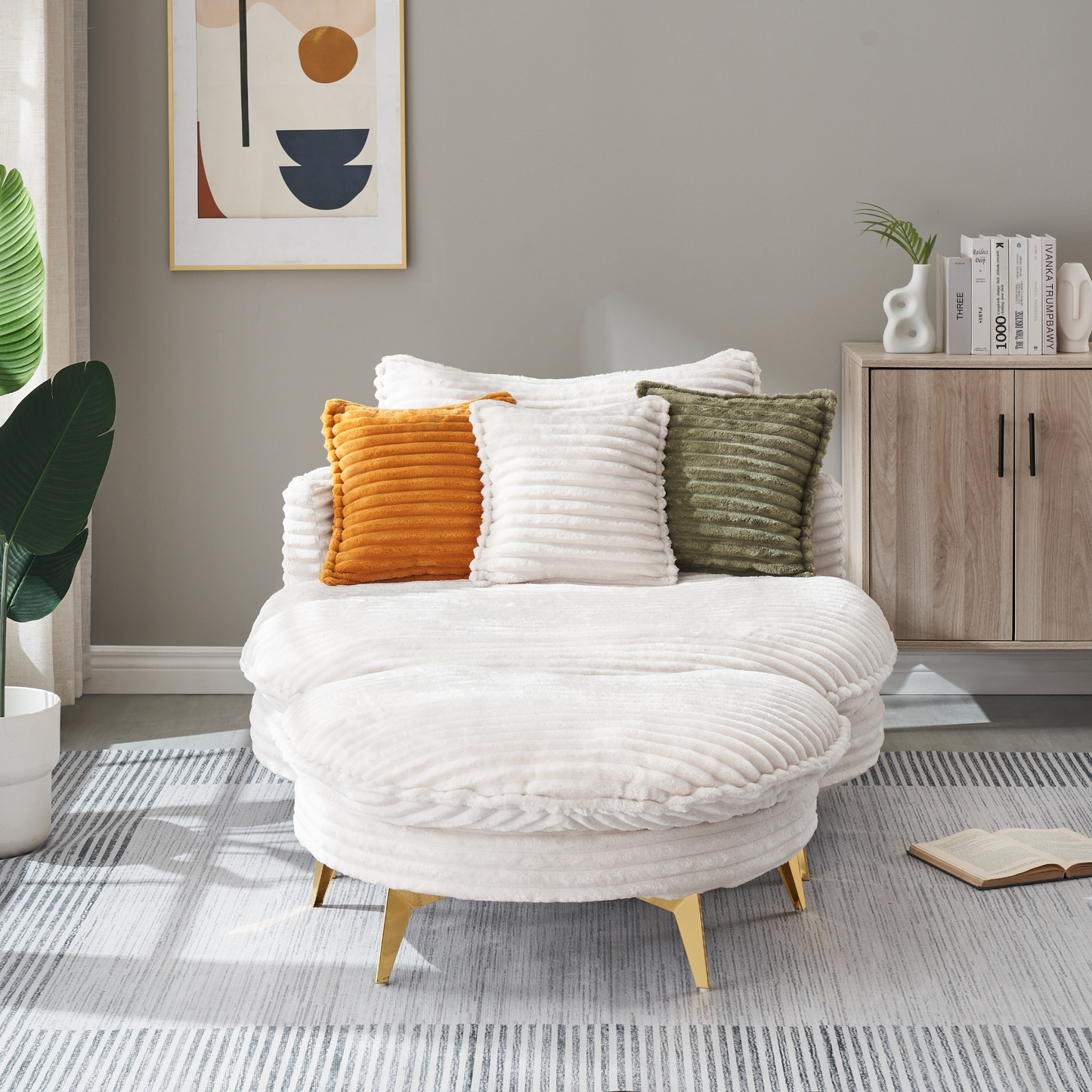 65.00 inches long, Corduroy Sofa Fabric, with three matching pillows and two spacious and comfortable seats, for Apartment Office Living Room -Beige