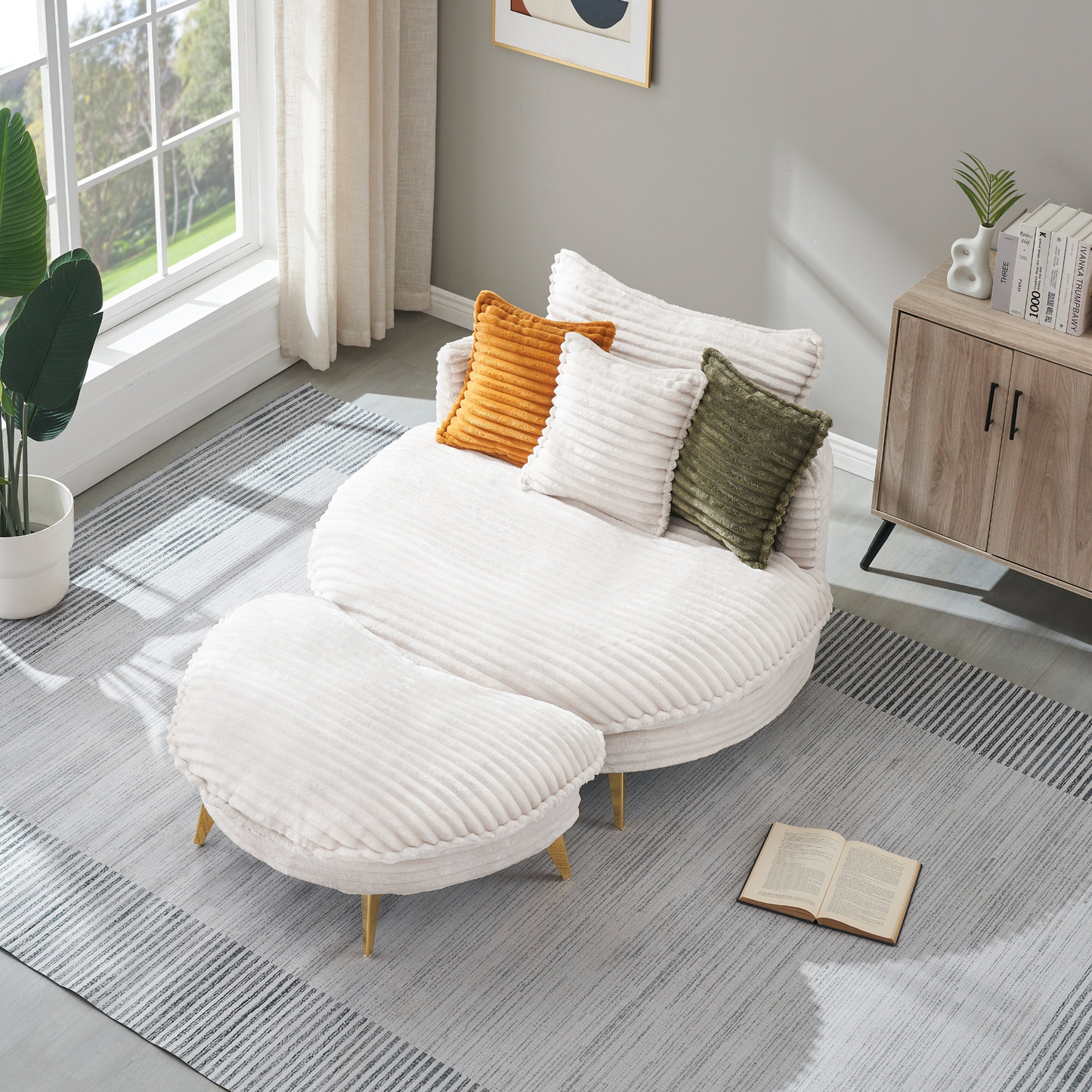 65.00 inches long, Corduroy Sofa Fabric, with three matching pillows and two spacious and comfortable seats, for Apartment Office Living Room -Beige