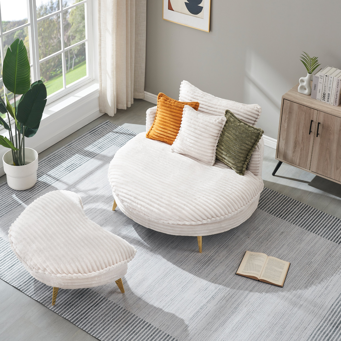 65.00 inches long, Corduroy Sofa Fabric, with three matching pillows and two spacious and comfortable seats, for Apartment Office Living Room -Beige