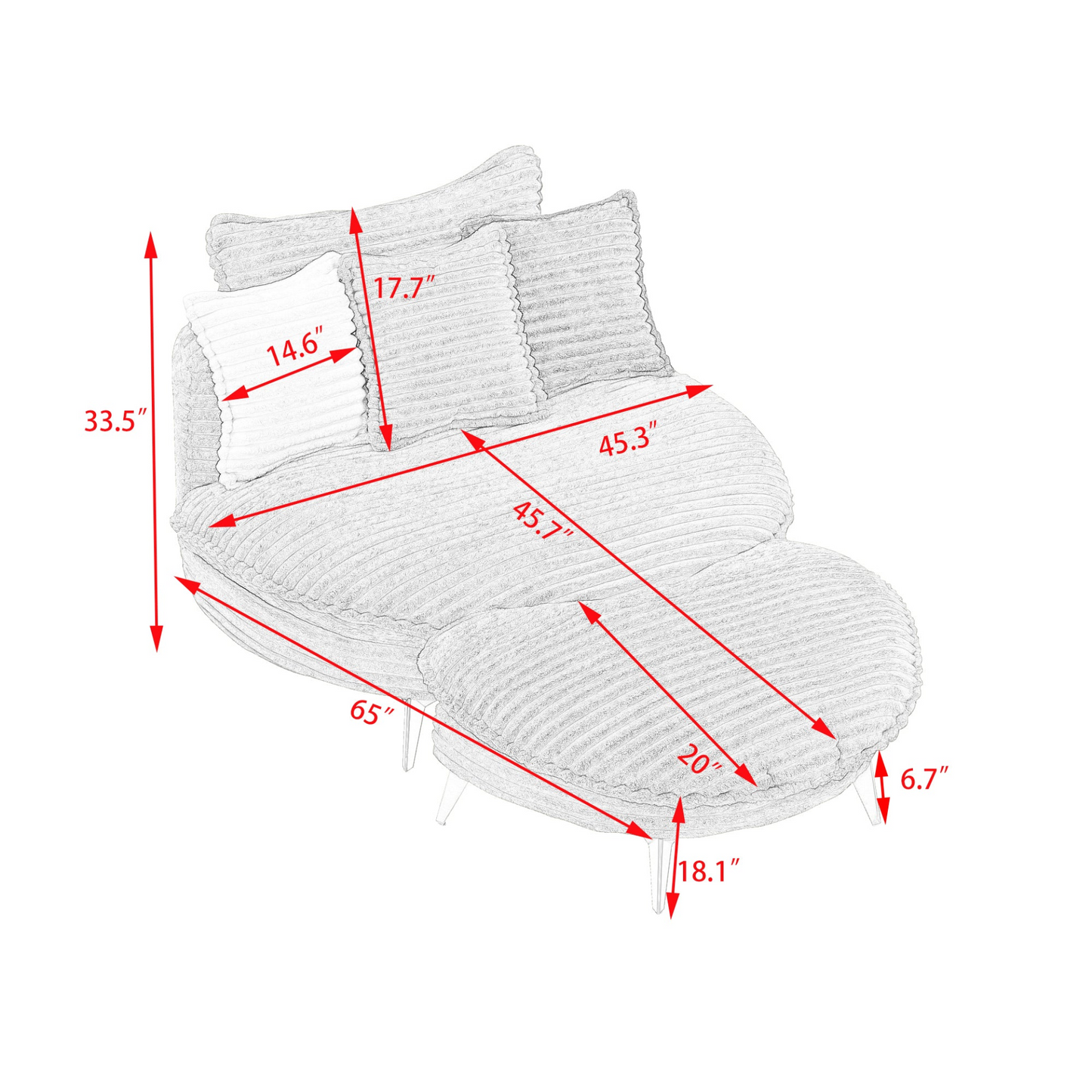 65.00 inches long, Corduroy Sofa Fabric, with three matching pillows and two spacious and comfortable seats, for Apartment Office Living Room -Beige