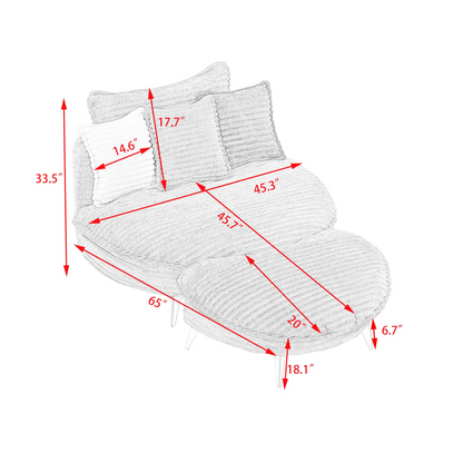 65.00 inches long, Corduroy Sofa Fabric, with three matching pillows and two spacious and comfortable seats, for Apartment Office Living Room -Beige