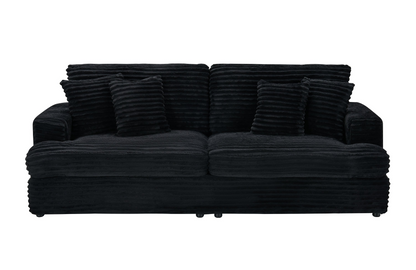 79.3 "long, corduroy sofa with 4 matching pillows, stylish design spacious and comfortable 3-seater sofa suitable for modern living room, black