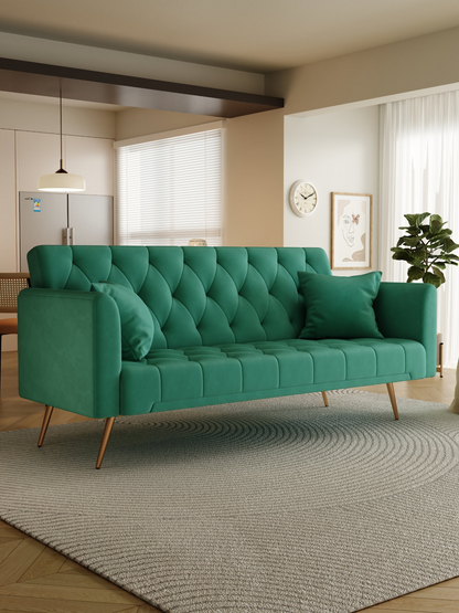 71 inch convertible love seat sofa, American retro  green velvet, suitable for small living room, bedroom, office