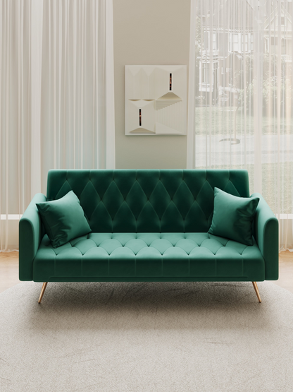 71 inch convertible love seat sofa, American retro  green velvet, suitable for small living room, bedroom, office