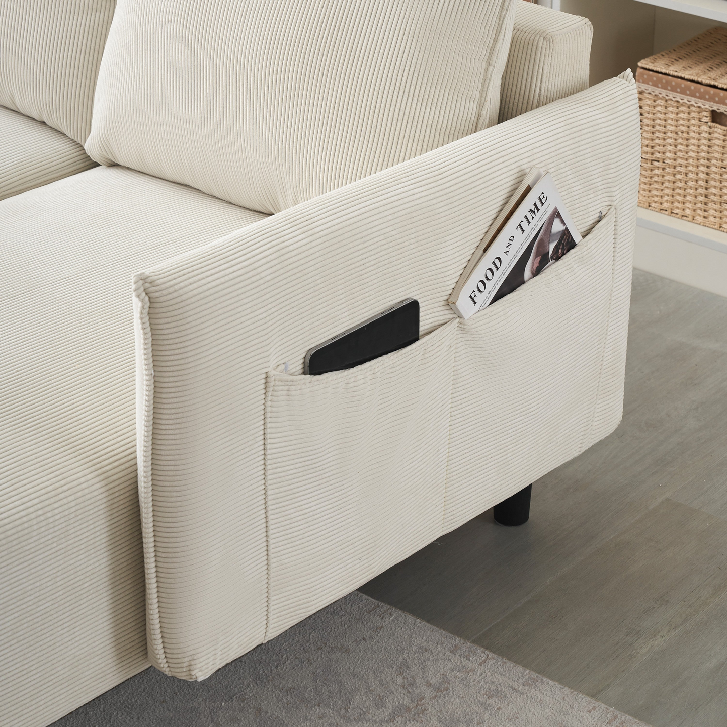 79.50 inches long, Velvet Sofa Fabric, with three matching pillows and spacious and comfortable seats, for Apartment Office Living Room - Beige