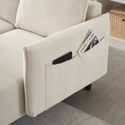 79.50 inches long, Velvet Sofa Fabric, with three matching pillows and spacious and comfortable seats, for Apartment Office Living Room - Beige