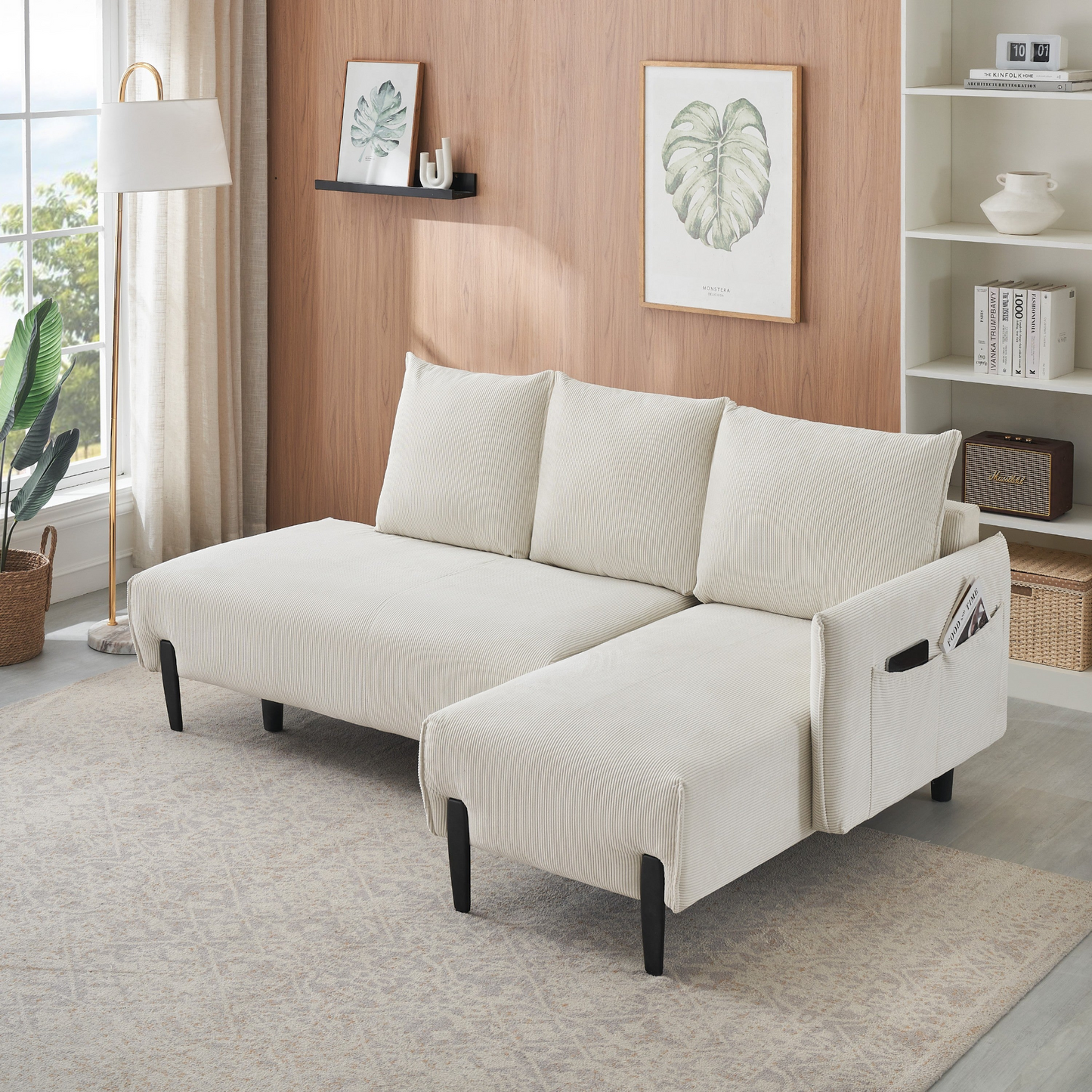 79.50 inches long, Velvet Sofa Fabric, with three matching pillows and spacious and comfortable seats, for Apartment Office Living Room - Beige